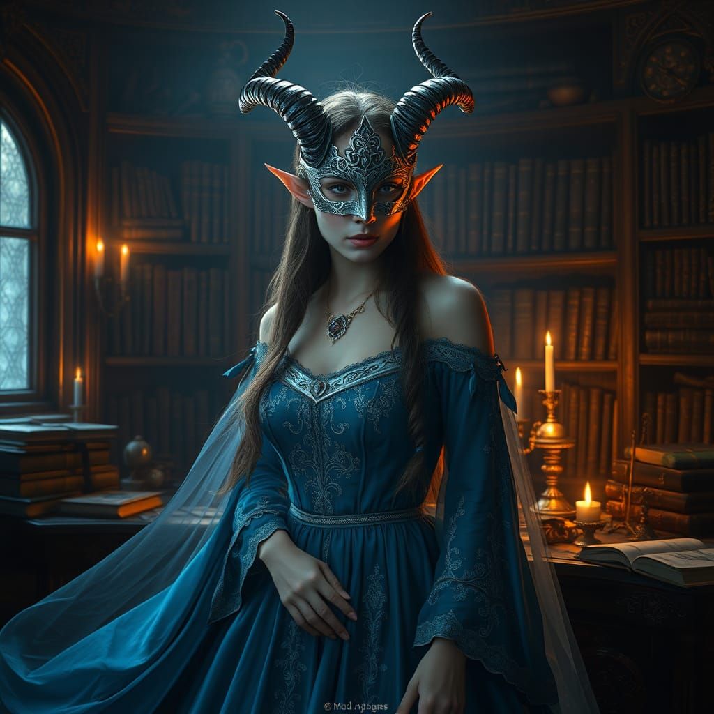 High-Elf in Mystical Study, Matte Painting Style