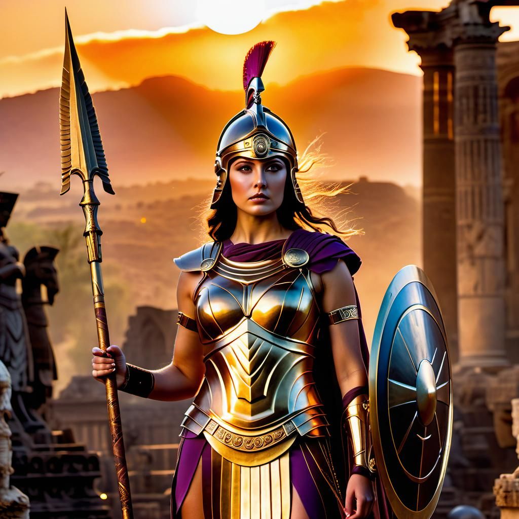 Athena, Goddess of War, in Bronzepunk Style