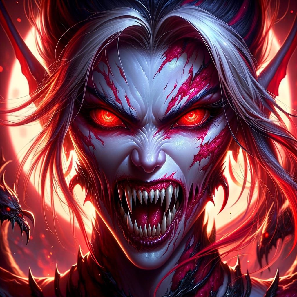 Mysterious Dark Fantasy Queen with Piercing Eyes and Razor F...