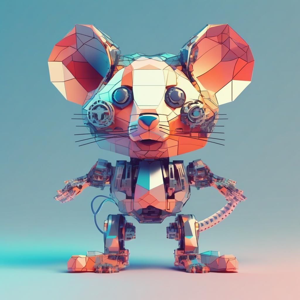 Abstract Robotic Mouse Wind-Up Toy in Double Exposure