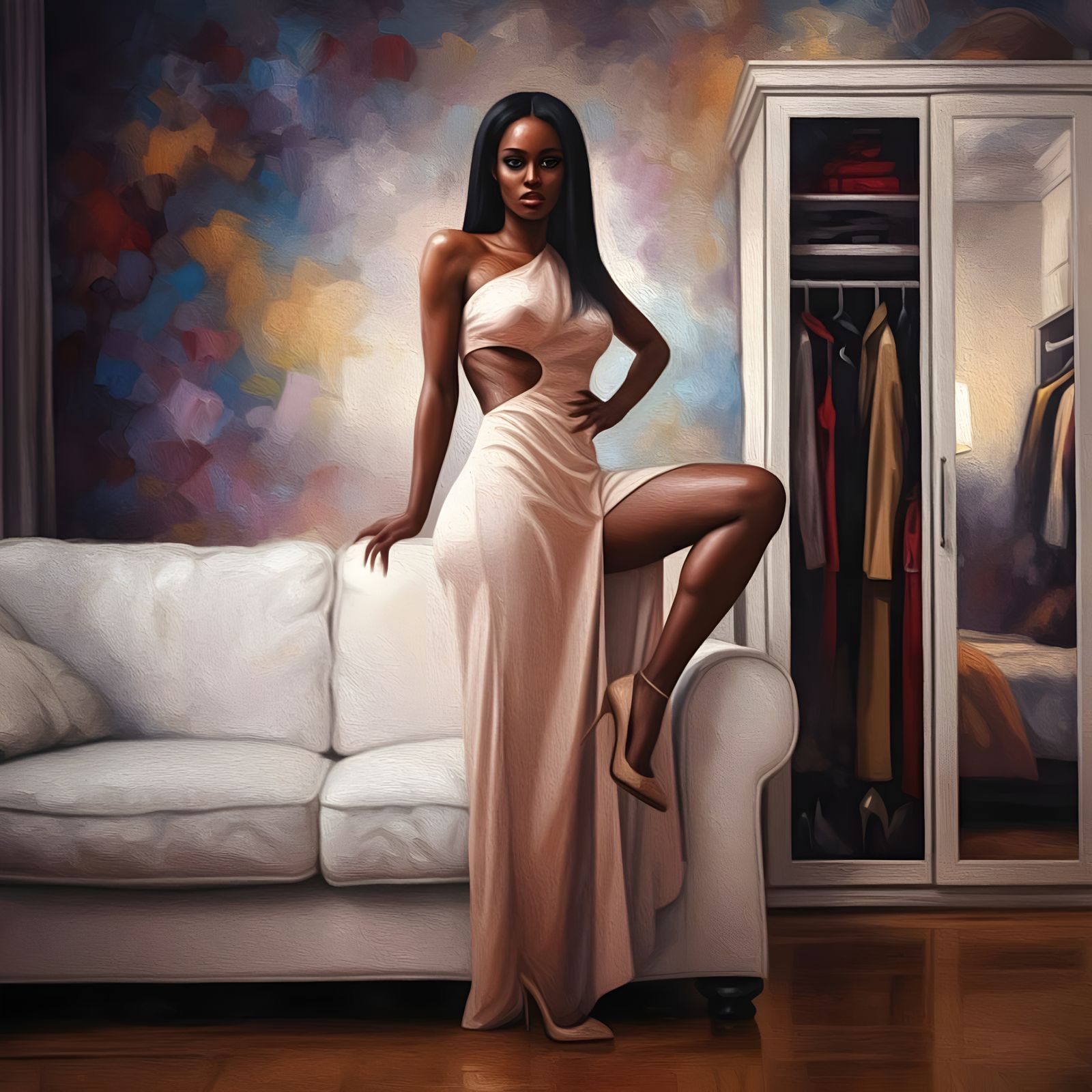 Glamorous Woman in High Heels and Slit Dress