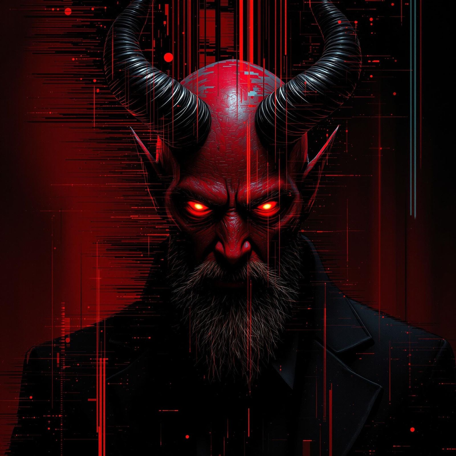 A portrait of a distinguished man. In the style of glitch ar...