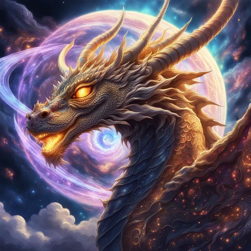 Luminescent Saturn Dragon in Anime Concept Art