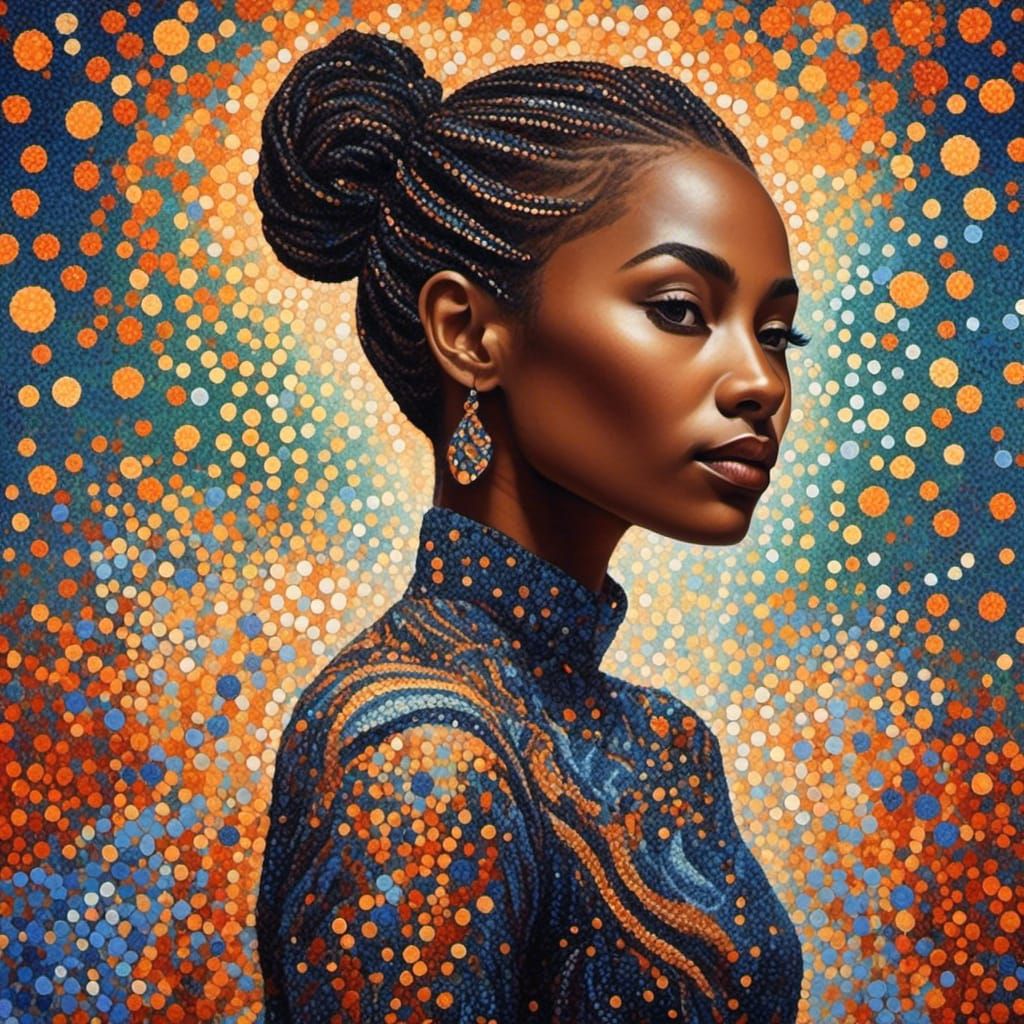 Pointillism Portrait of a Lady in a Fantasy Setting