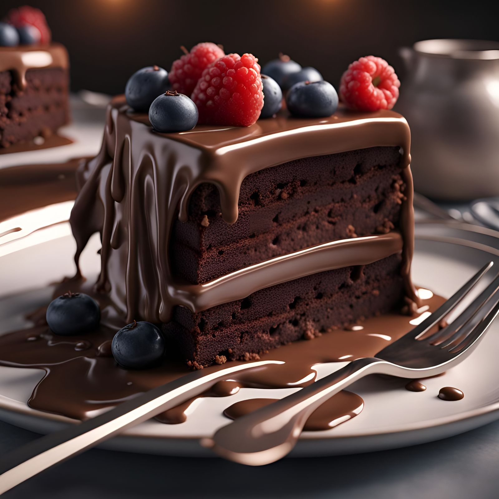 Chocolate Cake at Bakery: Detailed Matte Painting
