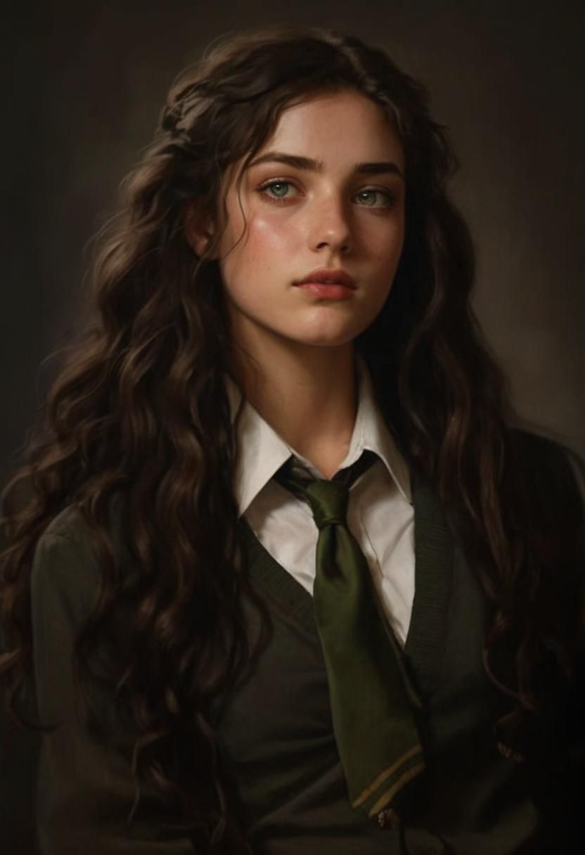 Slytherin Student Portrait in 90s Hogwarts