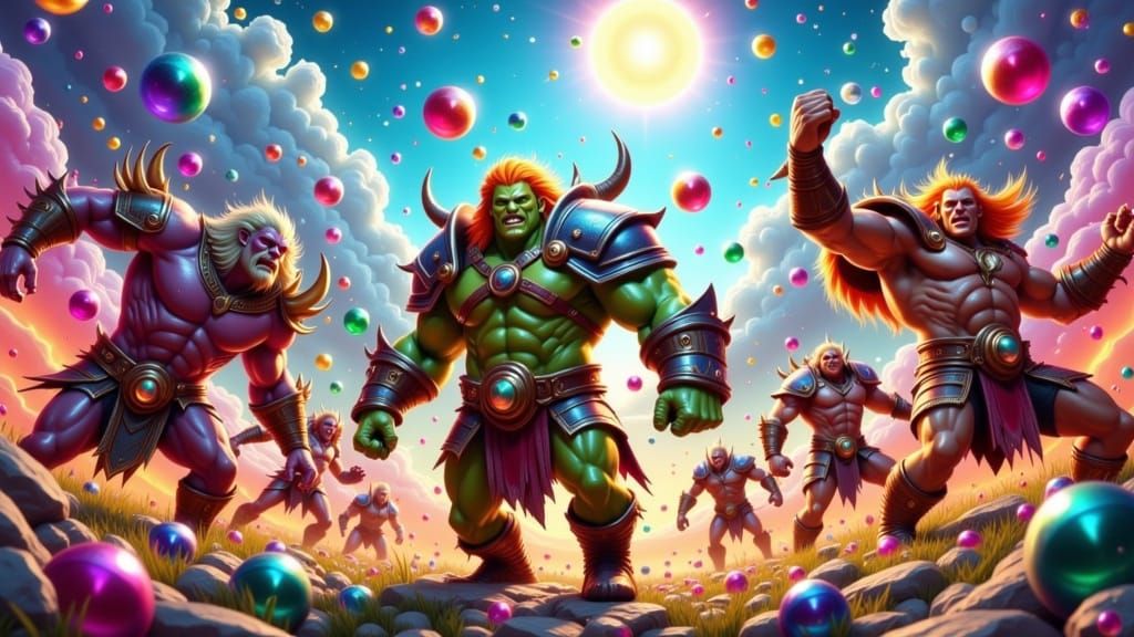 Vibrant Orc Warriors Engage in Futuristic Battle with Colorf...