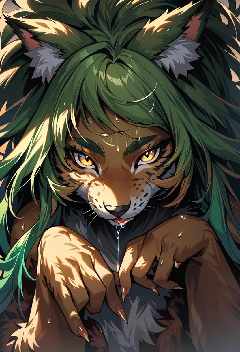 Hyperrealistic Lynx Girl in Manga Impressionism Style