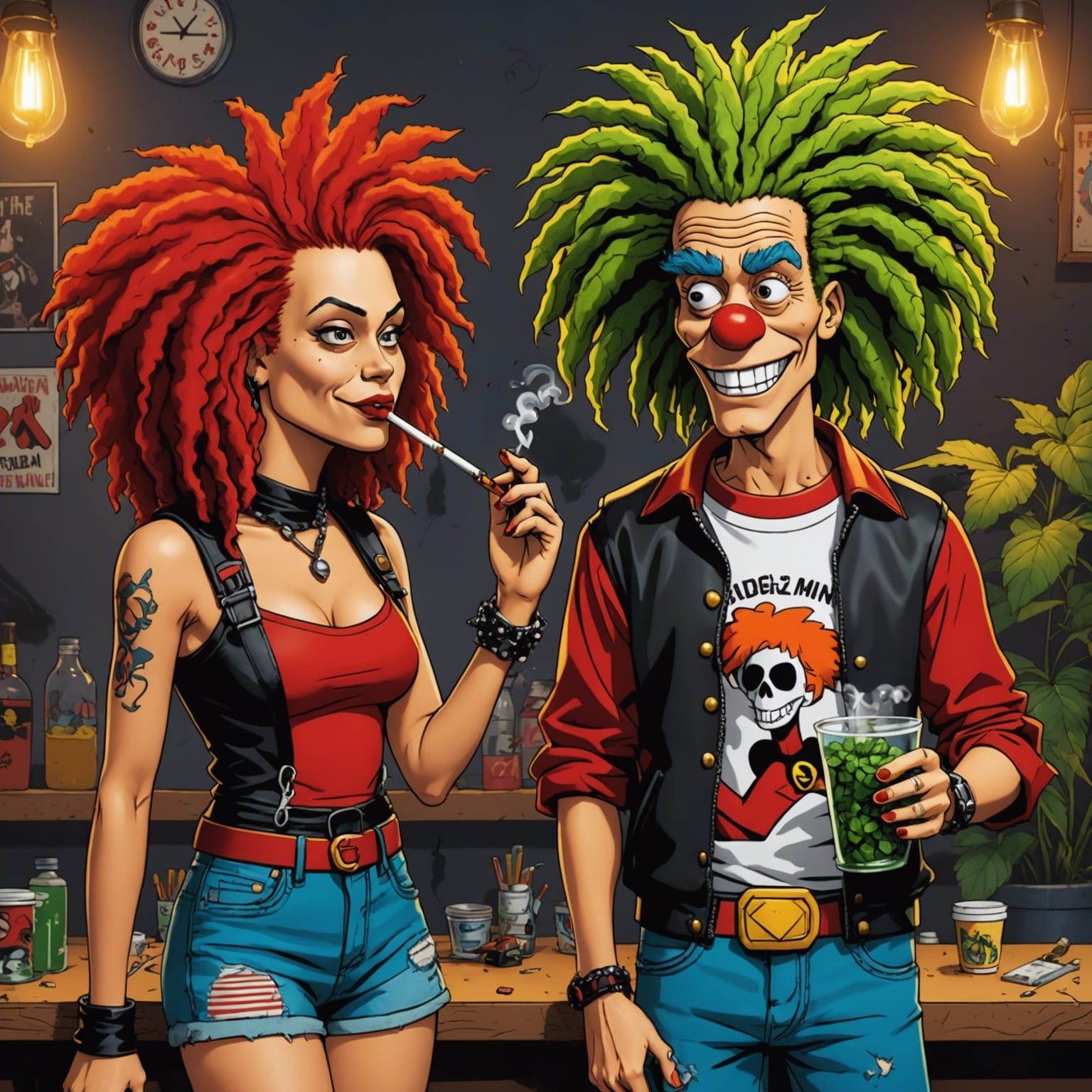 Sideshow Bob and Harley Quinn Smoking Weed