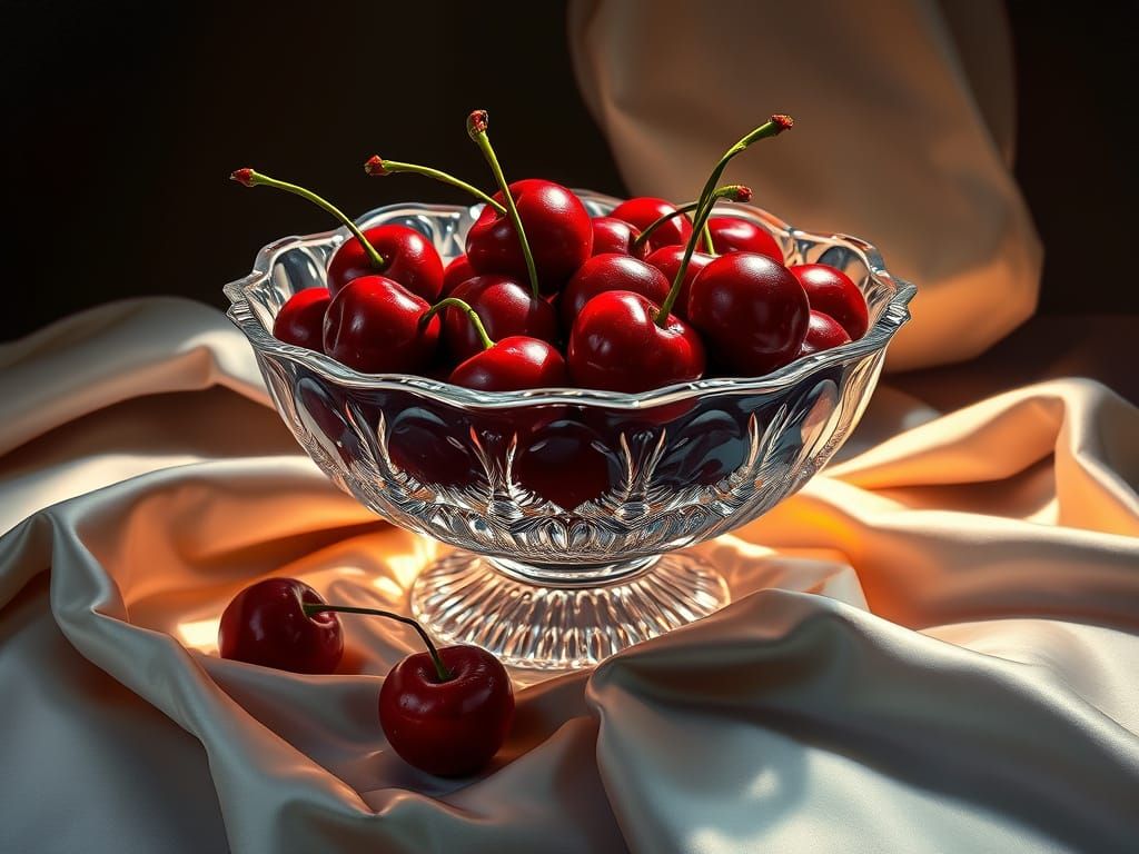 Luminous Cherries Still Life in Old Masters Style
