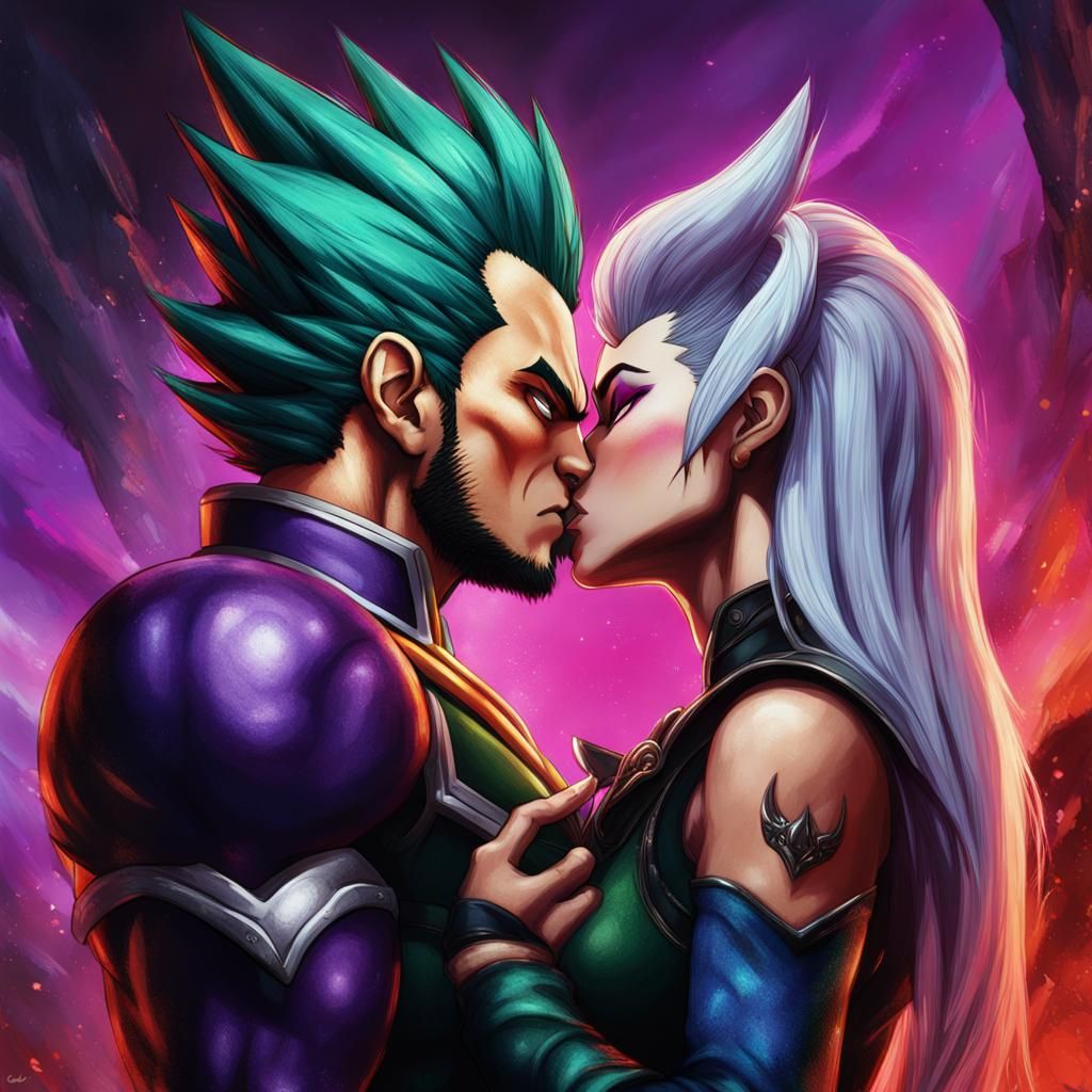 Morrigan Aensland and Vegeta: Hyperrealistic Kiss