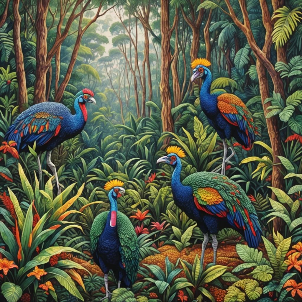 Pointillism Art - Cassowaries