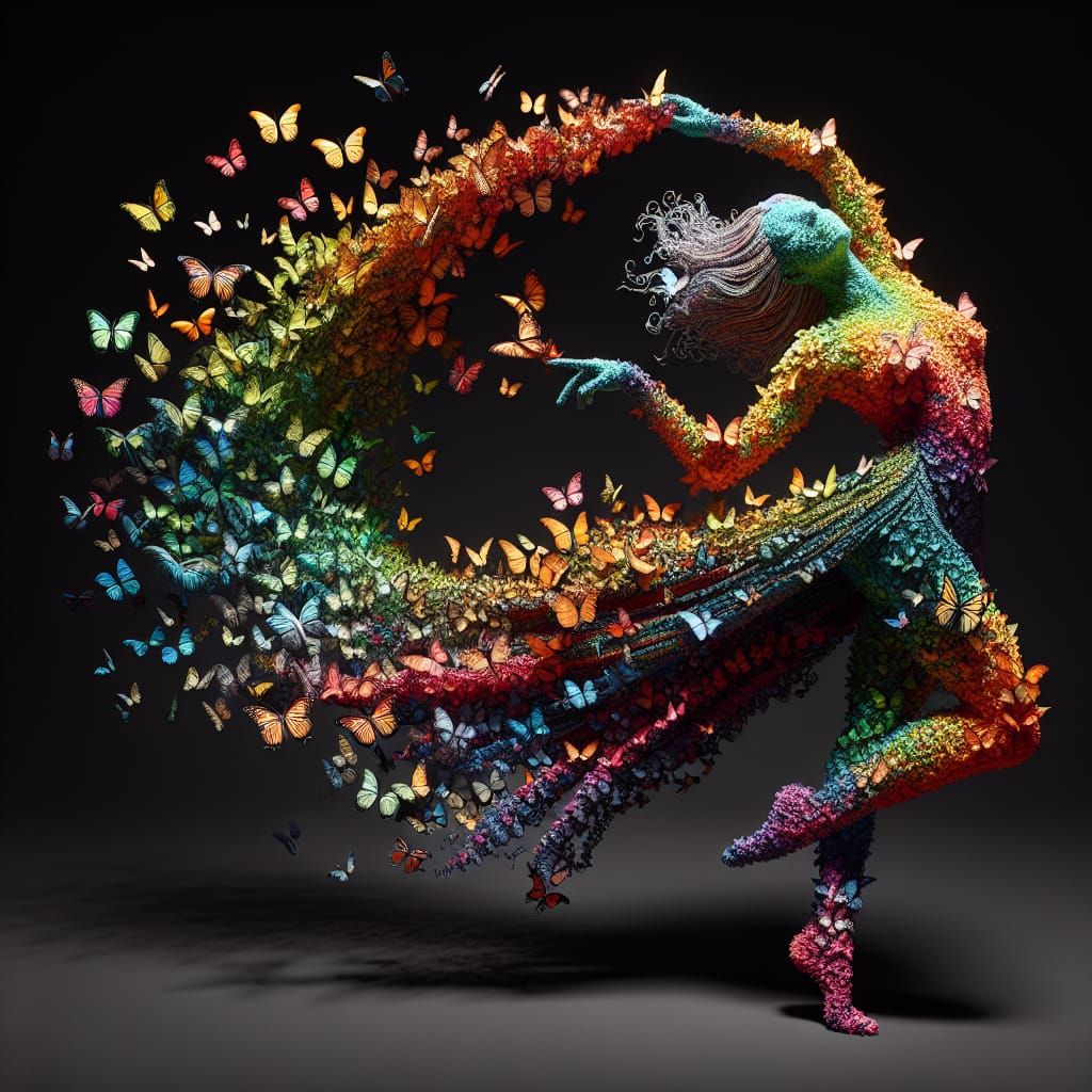Surreal Dancer Unfurls Vibrant Butterfly Form in High-Defini...