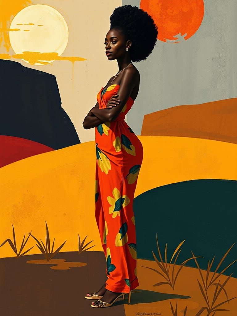 Elegant Black Woman in Vibrant Attire: A Modern Portrait