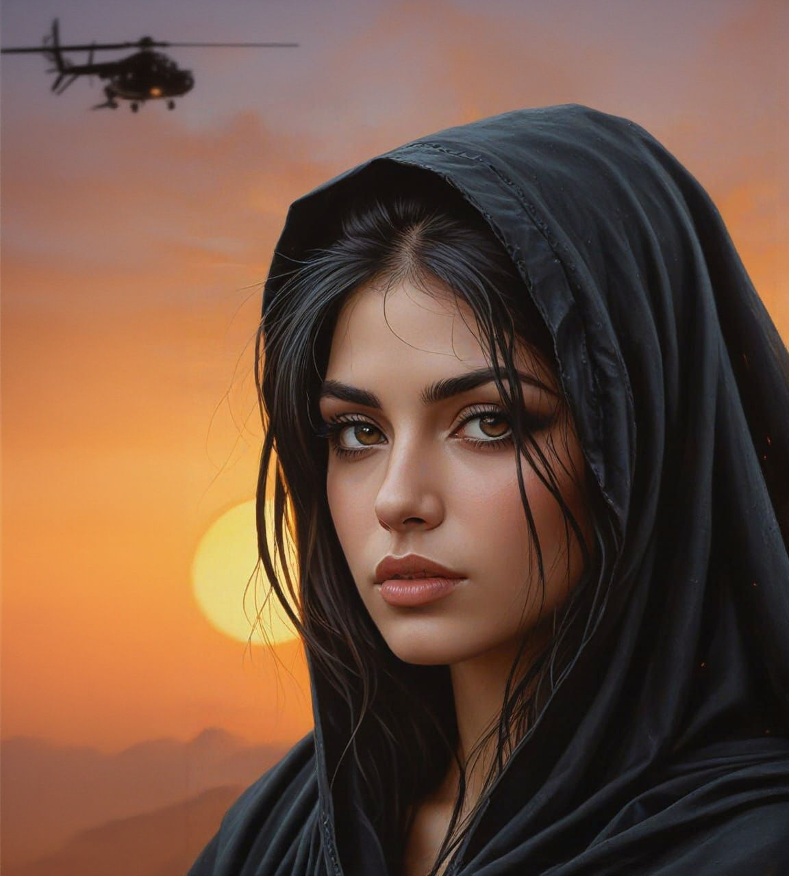 Ethereal Persian Woman in Barren Landscape