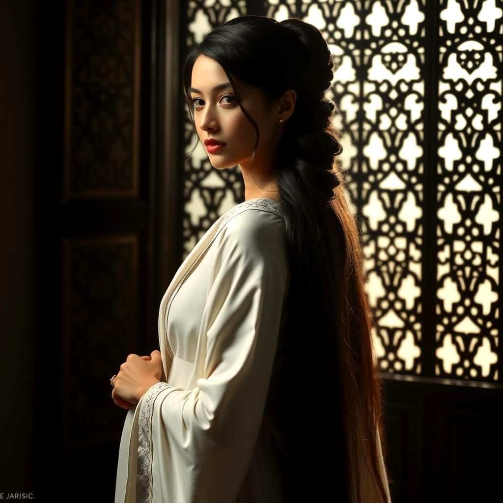 Sensual Portrait of Woman with Silk Caftan