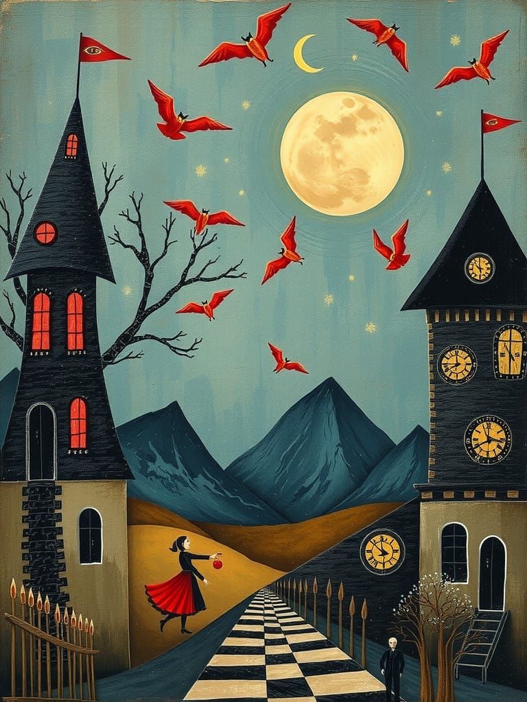 Whimsical Folk Art Fairytale Scene