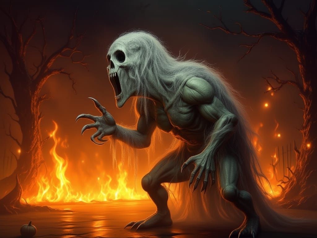 Gollum Pushes Wheelbarrow of Skulls in Abstract Fantasy Styl...