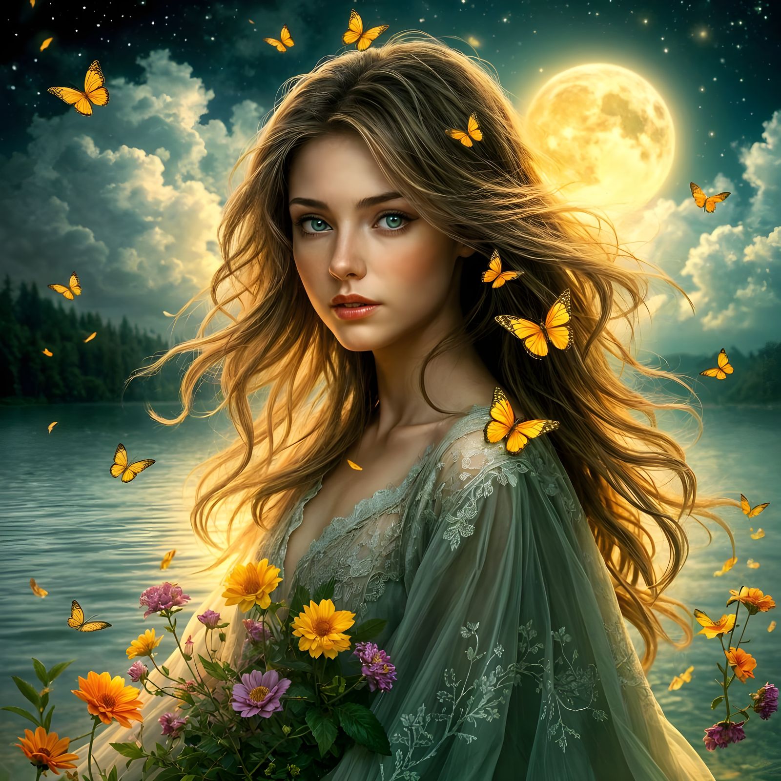 Ethereal Fantasy Portrait with Serene Goddess