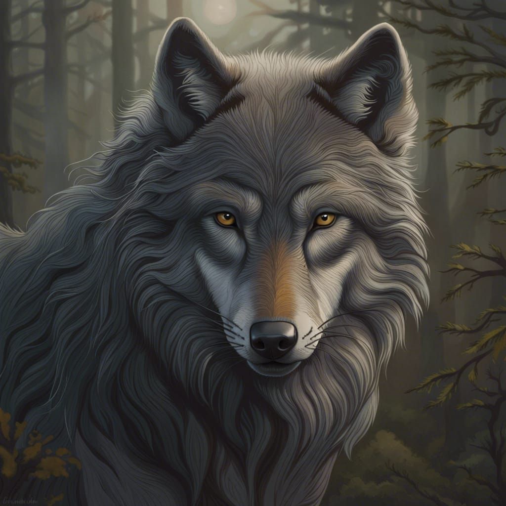 Grey Wolf Fantasy Concept Art in Deep Color