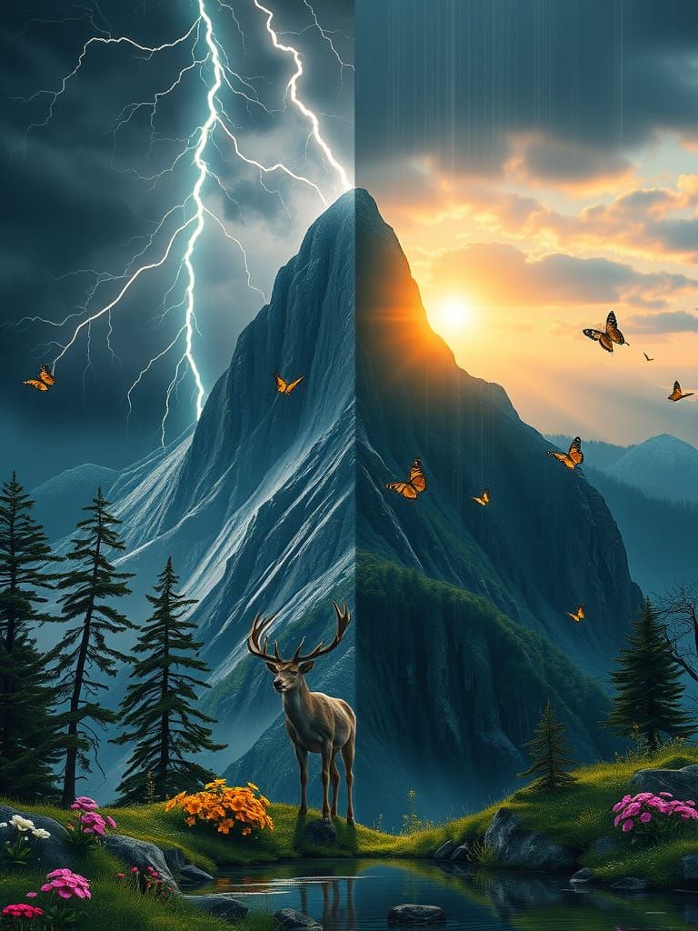 Mountain Split by Storm and Serenity