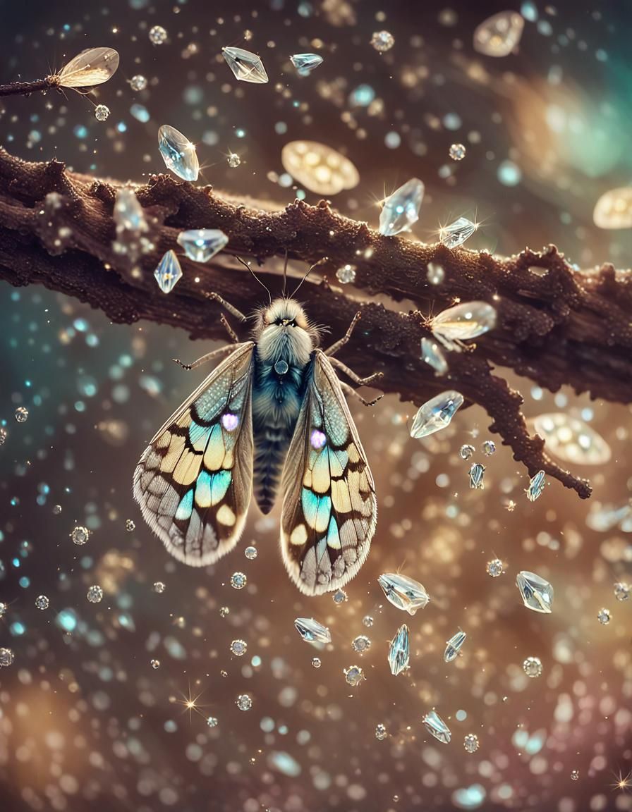 Crystal Moth Macro: Iridescent Fantasy Art