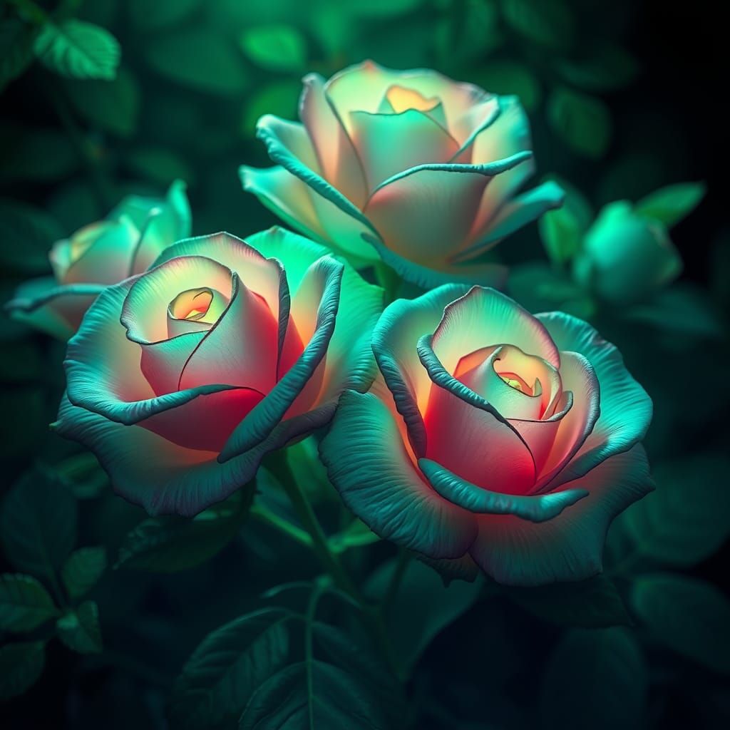 Luminous Green Roses in a Matte Painting Style