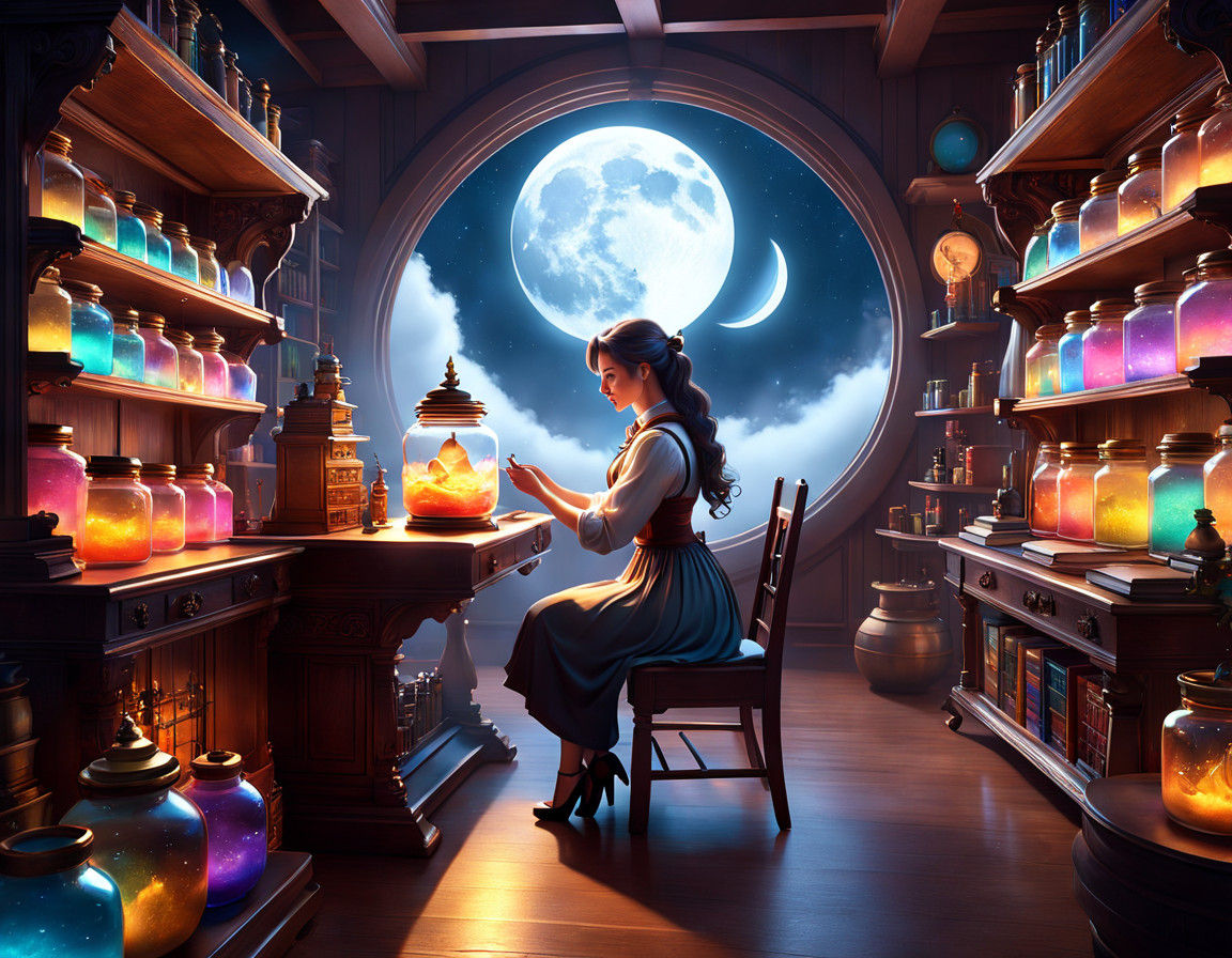 Dreamy Workshop Scene with a Miniature Moon