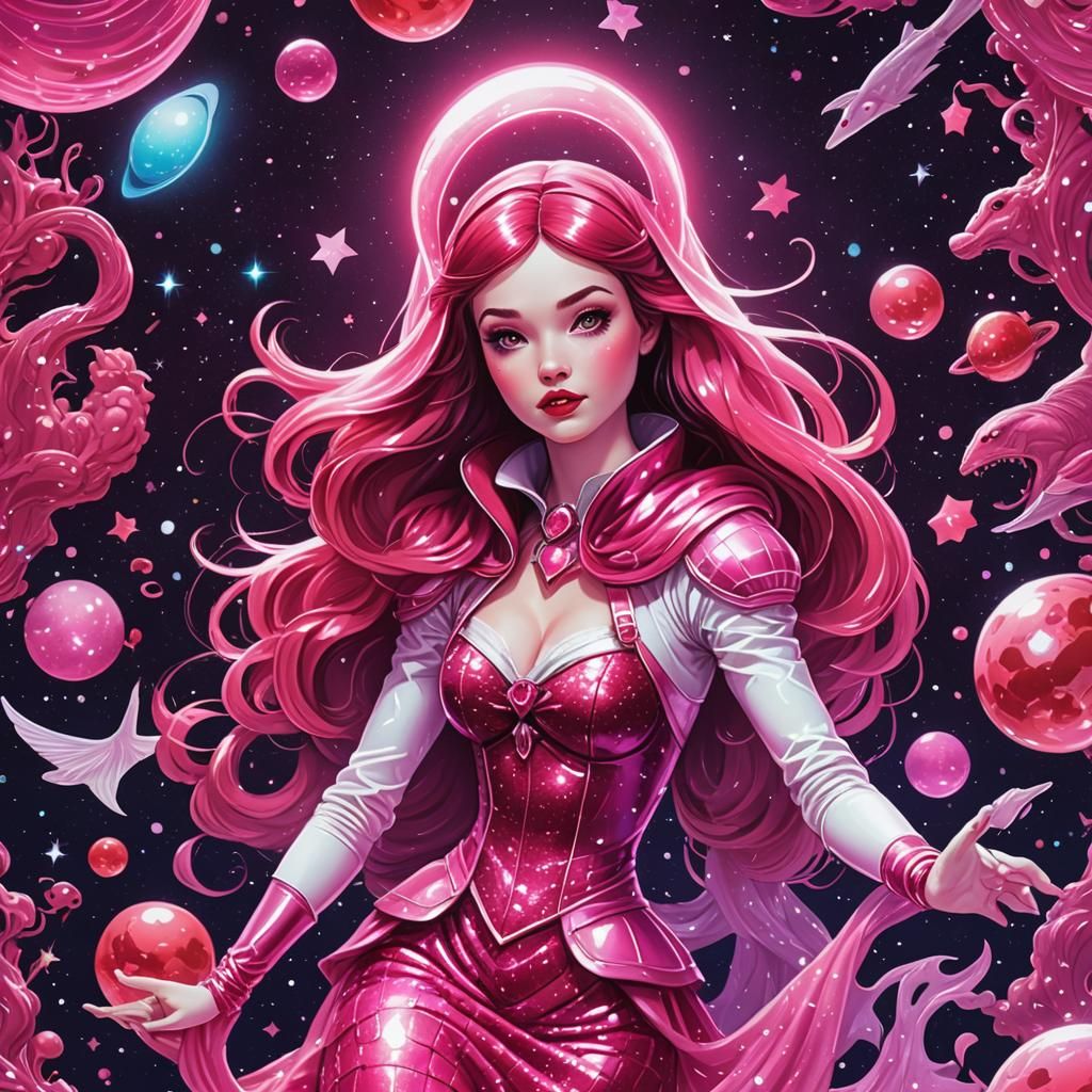 Snow White Space Mermaid in Synthwave Neon