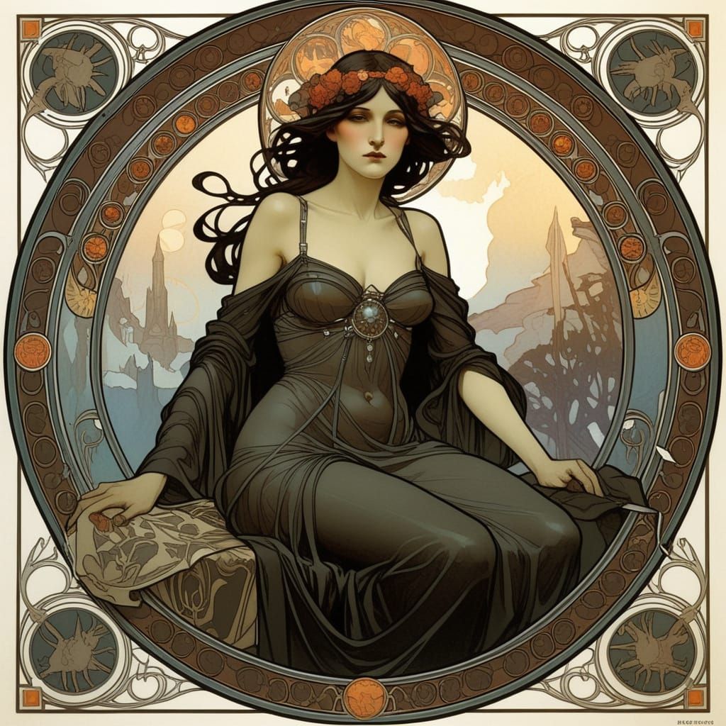 Grimdark Art in a Decadent Art Nouveau Style