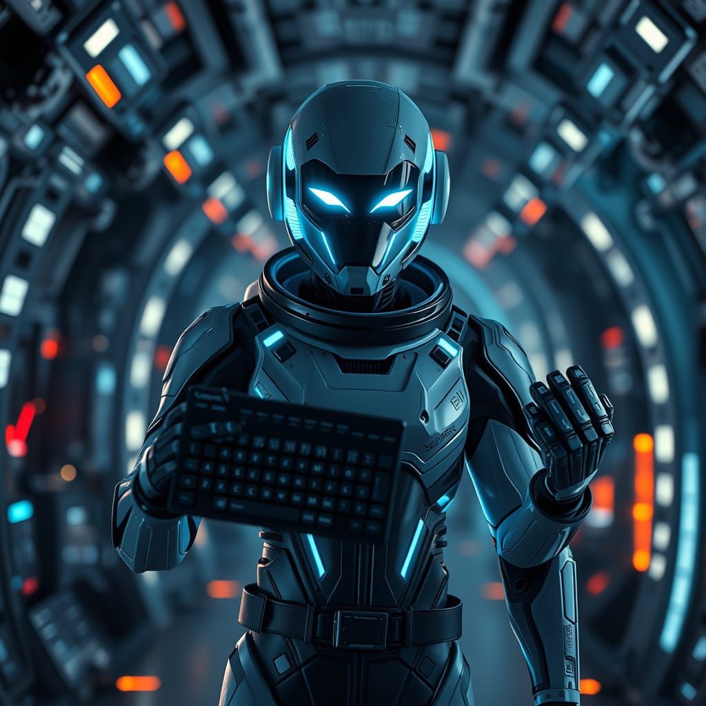 Sarcastic AI in Cyberpunk Space Suit