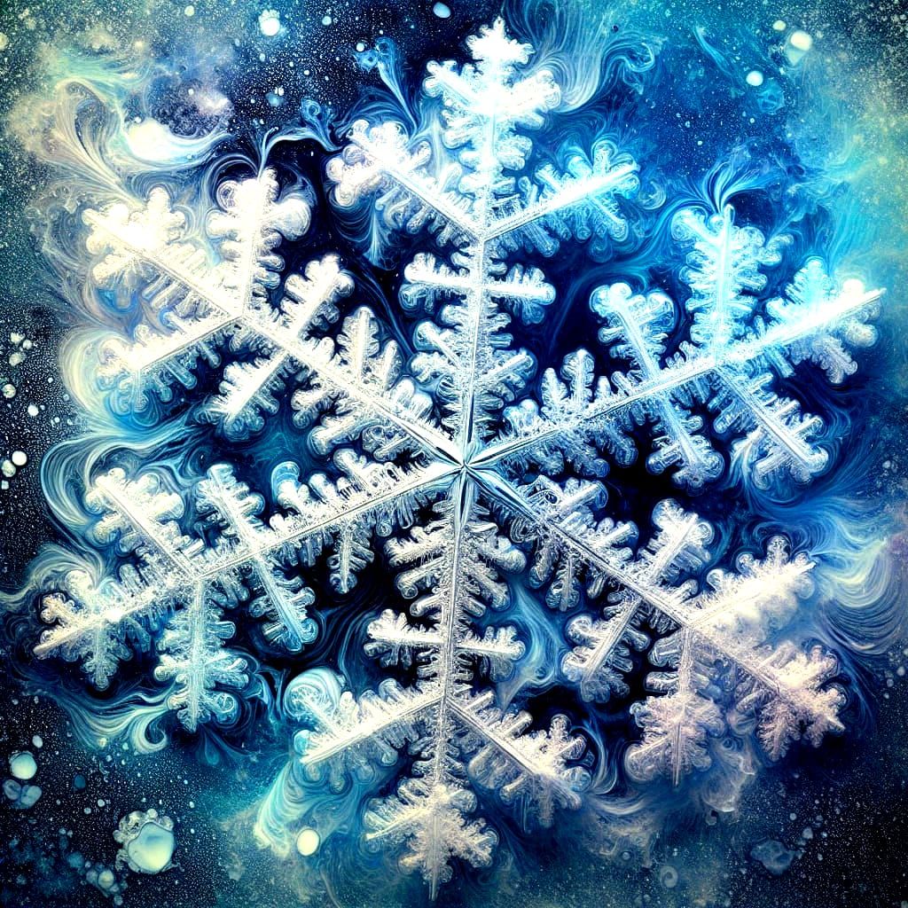 Ornate Snowflake in Frosty Watercolour Landscape