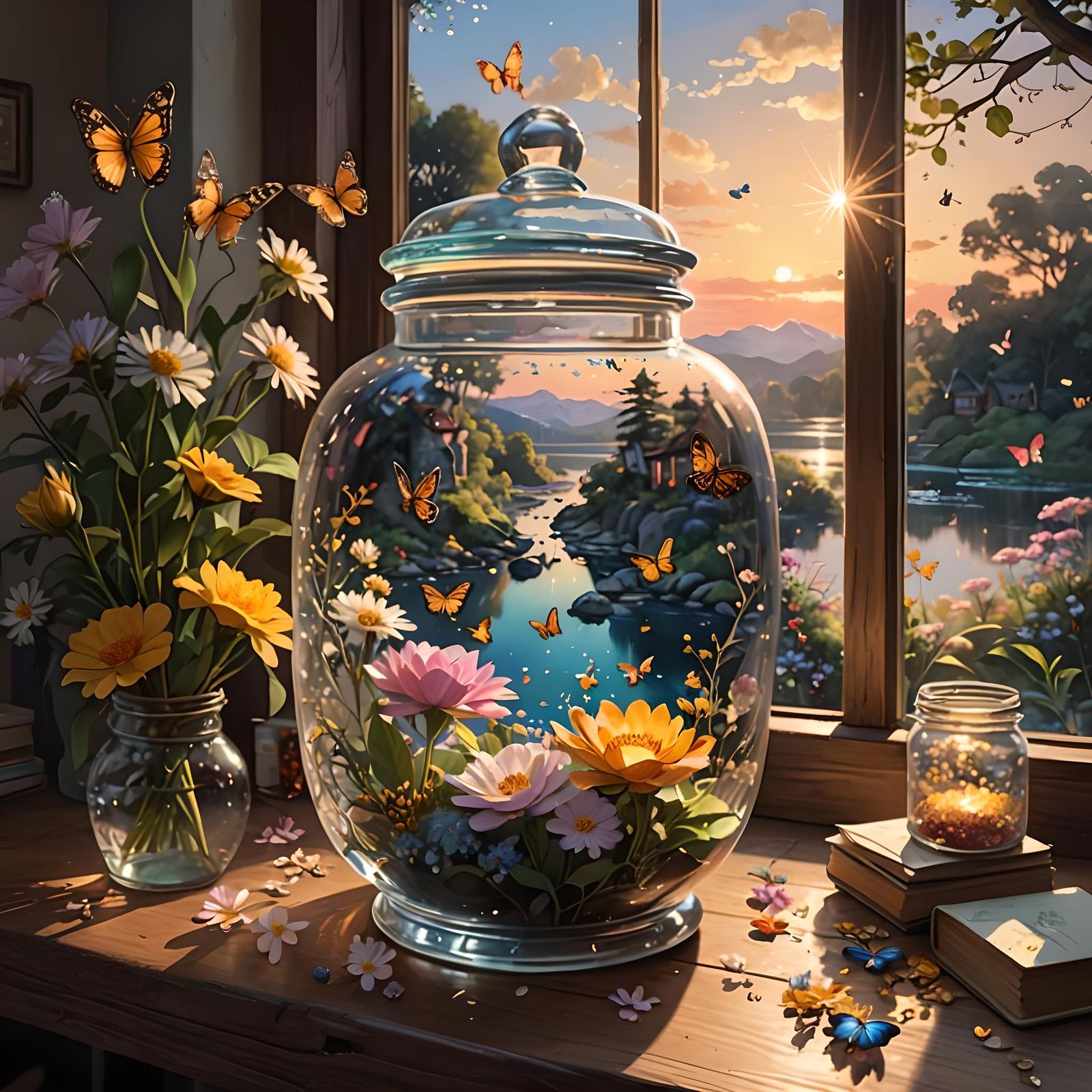 Crystalline Jar with Blooming Landscape, Disney Style