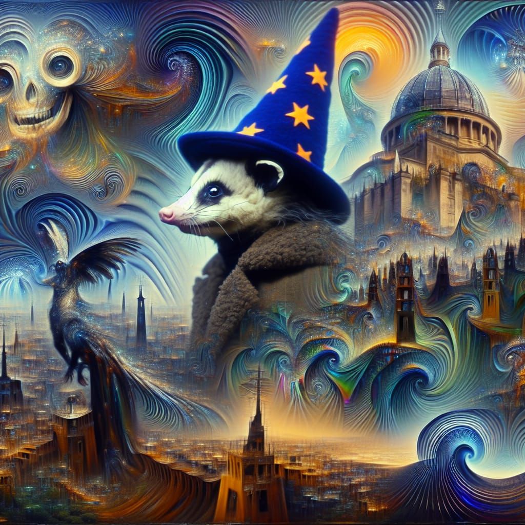 Surreal Blend of Dark Fantasy and Futuristic Cityscape