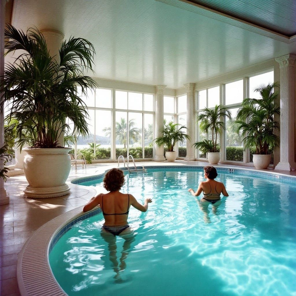 Hotel Indoor Pool in 1970s Photorealistic Style
