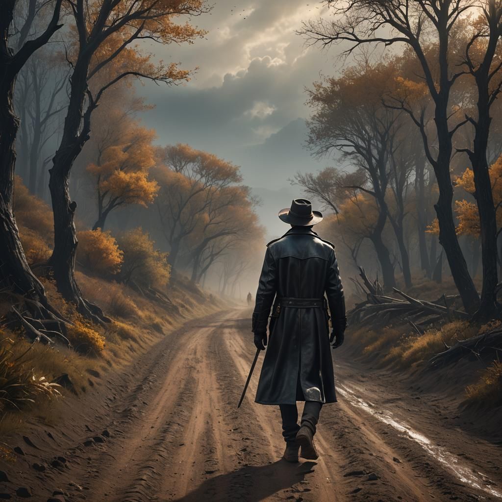 Wanderer on Dirt Road: Fantasy Concept Art