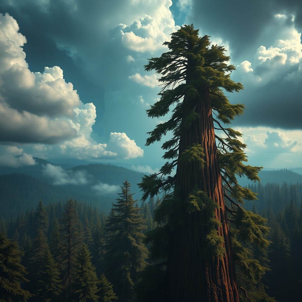 Fantastical Coast Redwood Forest in Towering Thunderclouds