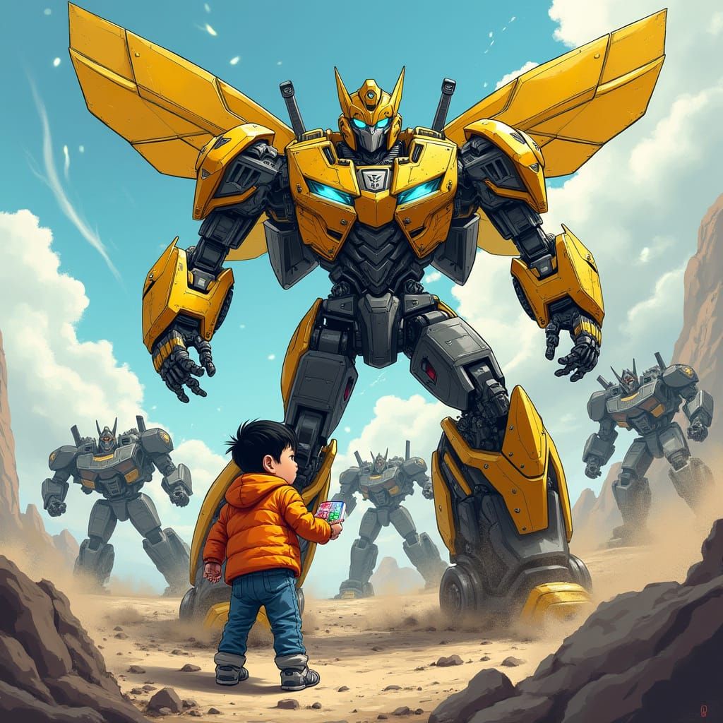Cyberpunk Bumble Bee Transformer Battles Decepticons with Yo...