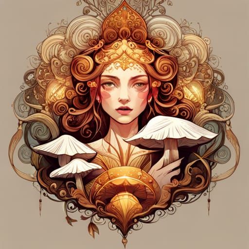 Mushroom Princess with Golden Outlines