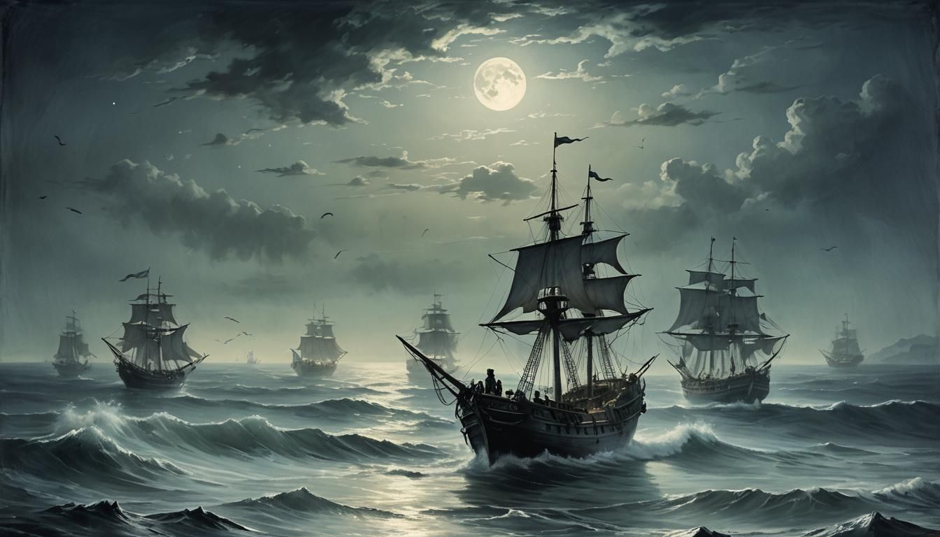 Eerie Ghost Pirates Emerge from Moonlit Sea