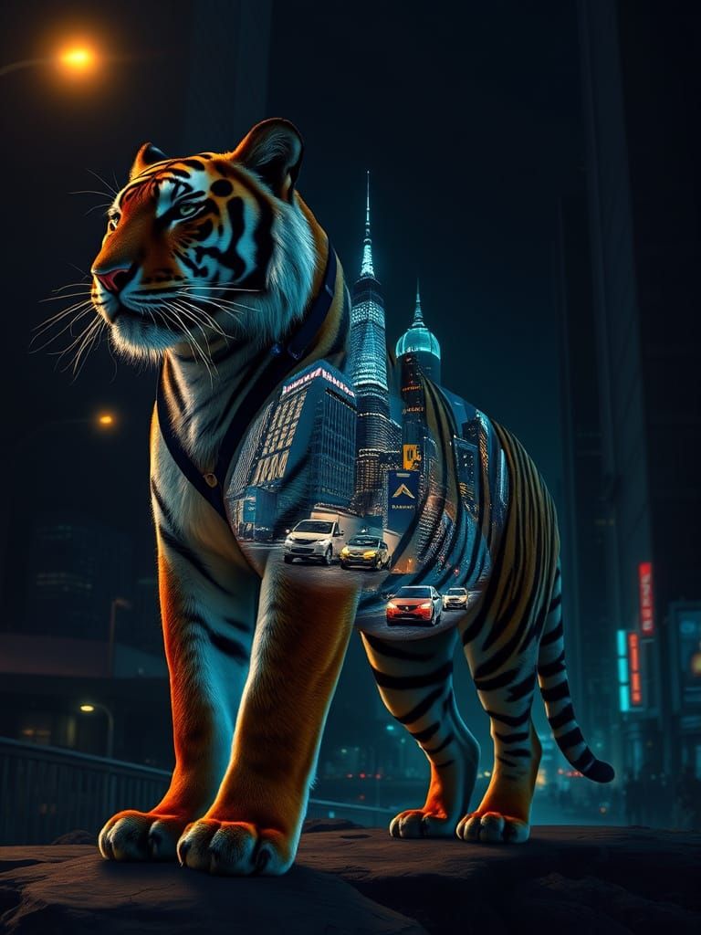 Surreal Tiger Silhouette Reveals Glowing City at Night