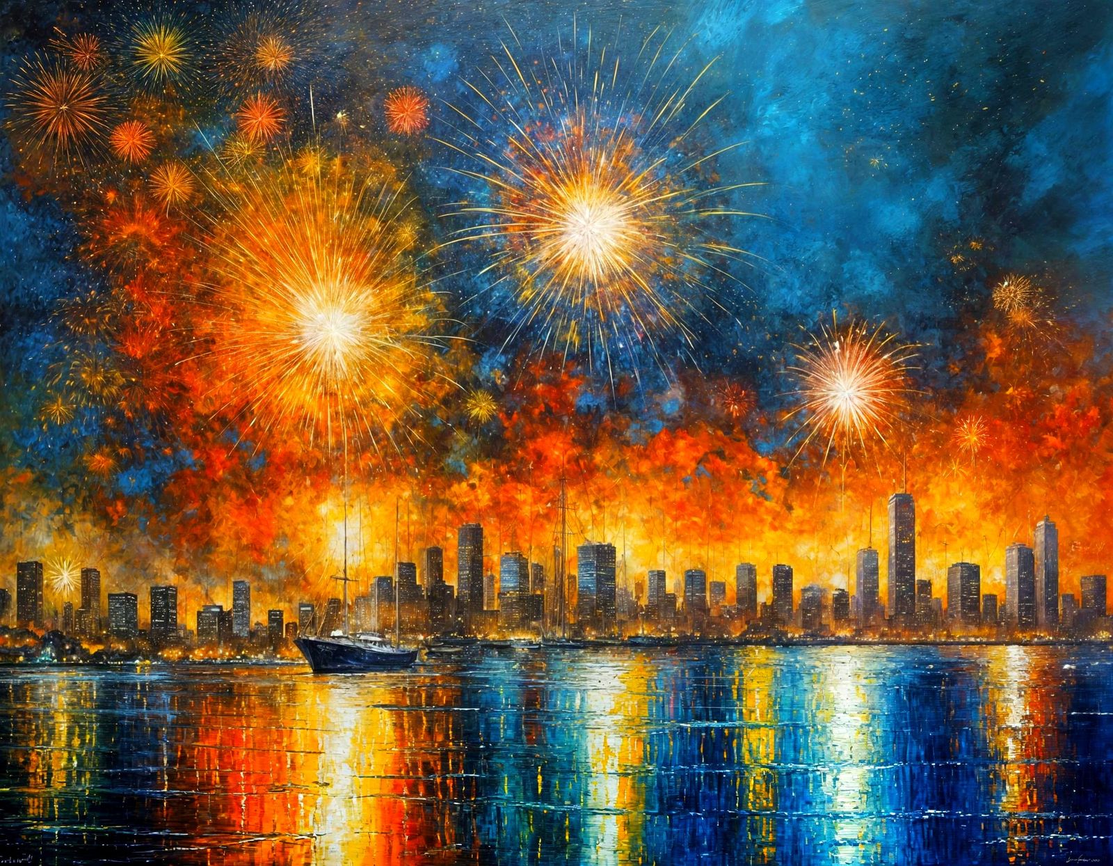 Vibrant Bay 4th of July Celebration in Bold Impasto Colors