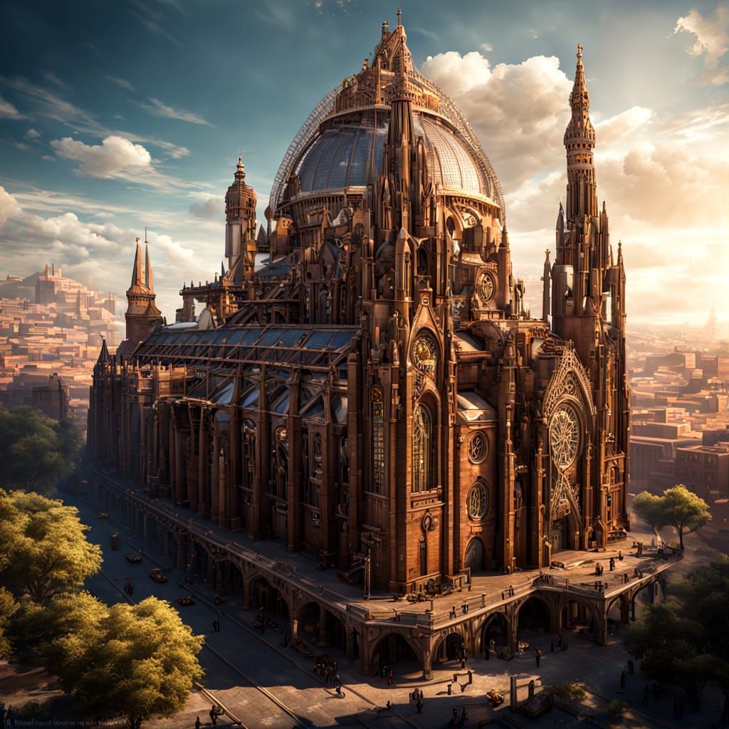 Steampunk Sagrada Familia: Photorealistic Artstation Masterp...