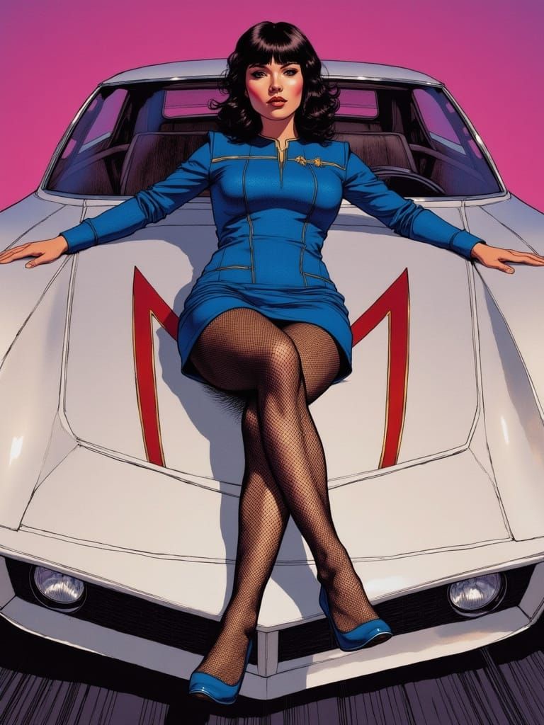 Woman in Star Trek Uniform on Futuristic Car