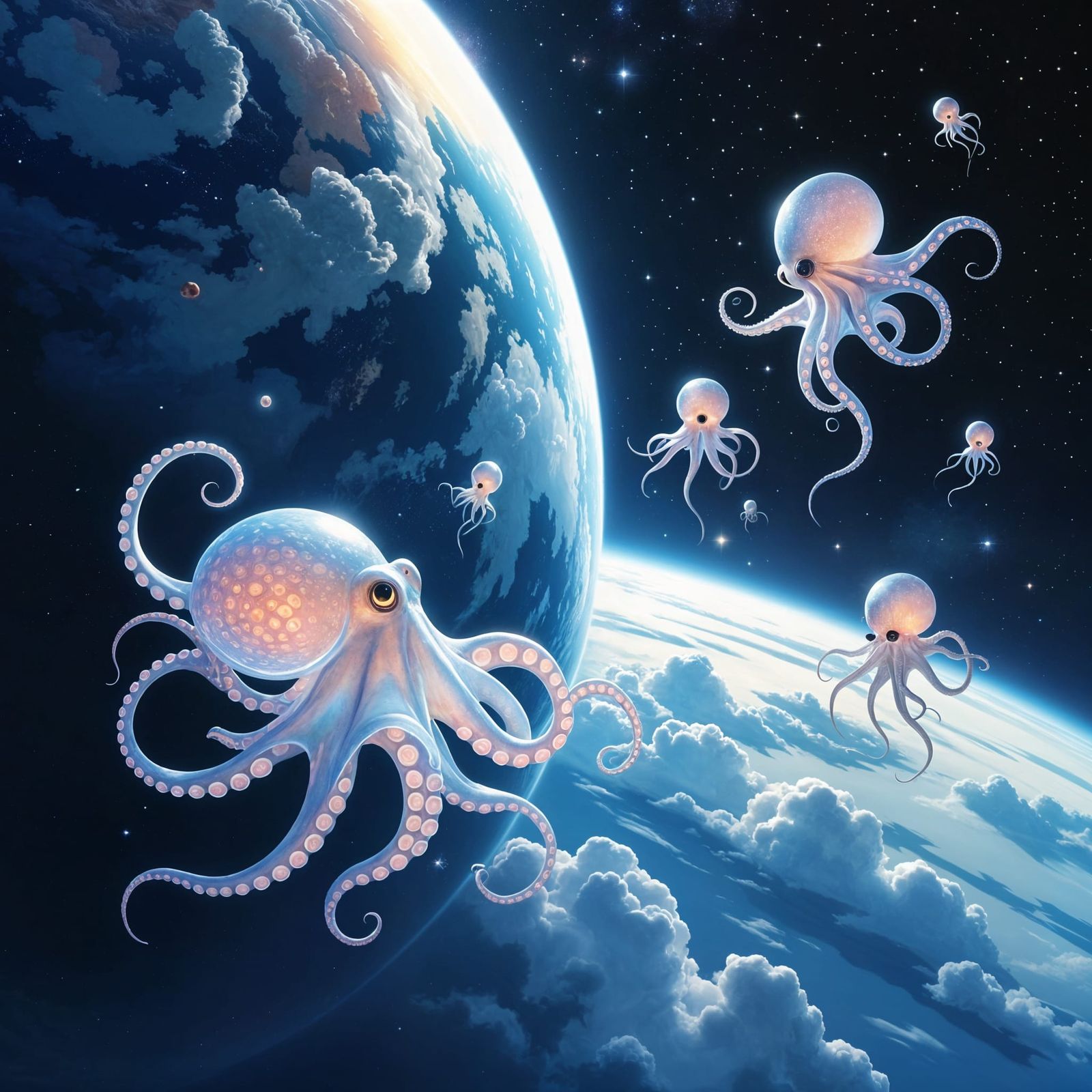 Ethereal Octopus Creatures Drifting Towards Earth-like Plane...