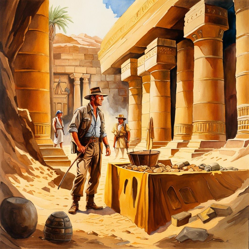 Indiana Jones Dig Site in Watercolor Art