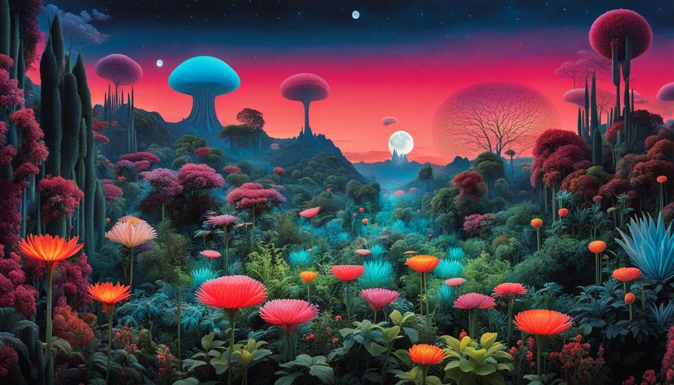 Enchanted Garden with Glowing Alien Plants