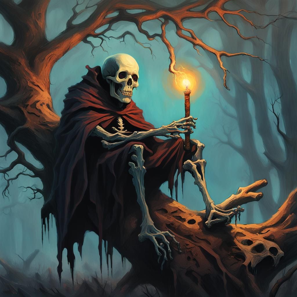 Surreal Cartoon Horror King Reigns on Twisted Tree Branch