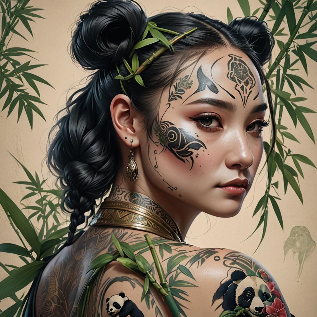 Woman's Back Tattooed with Panda: Hyper-Realistic Art