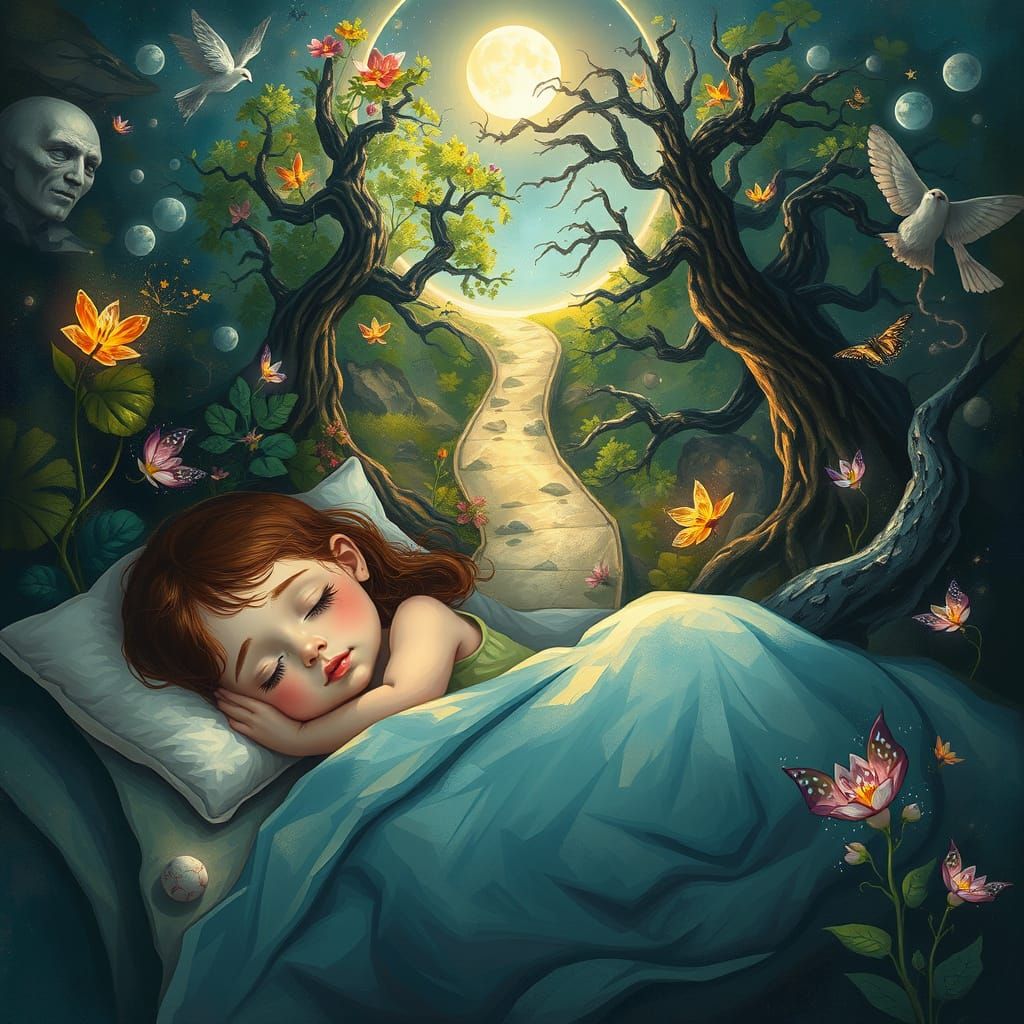Dreamscape of Two Worlds: Girl Sleeping